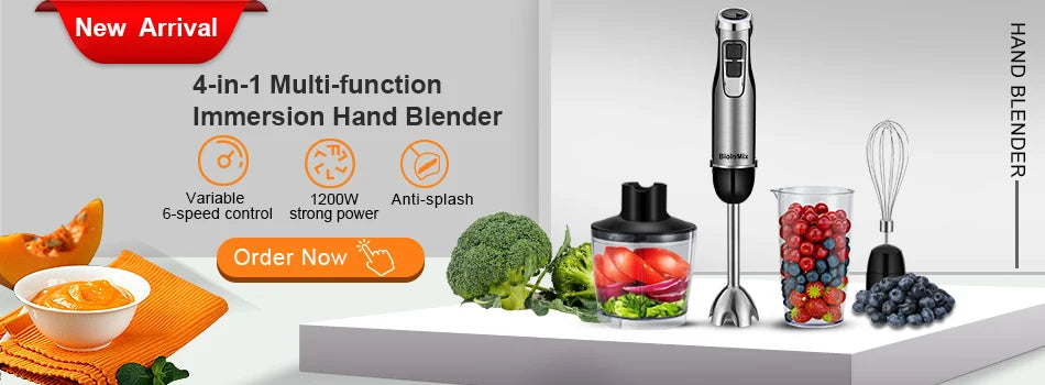 BioloMix 1200W 5-in-1 Hand Blender – Complete Kitchen Mixing System