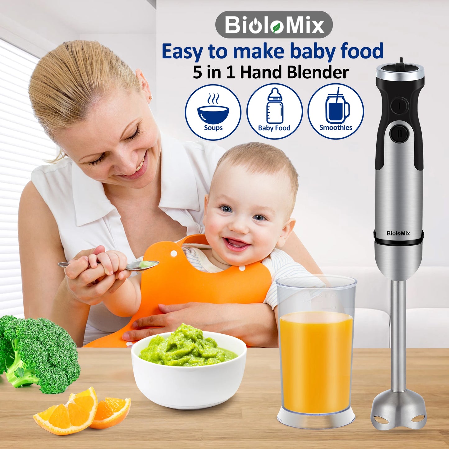 BioloMix 1200W 5-in-1 Hand Blender – Complete Kitchen Mixing System