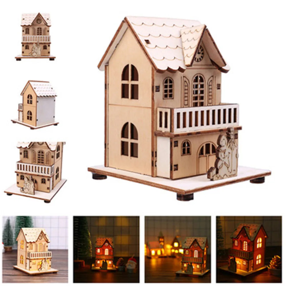 Festive Light-Up Wooden House Ornament – Cosy Christmas LED Cabin Décor