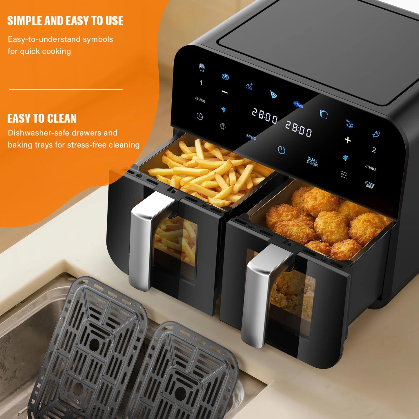 9L Dual Basket Digital Air Fryer – 2400W