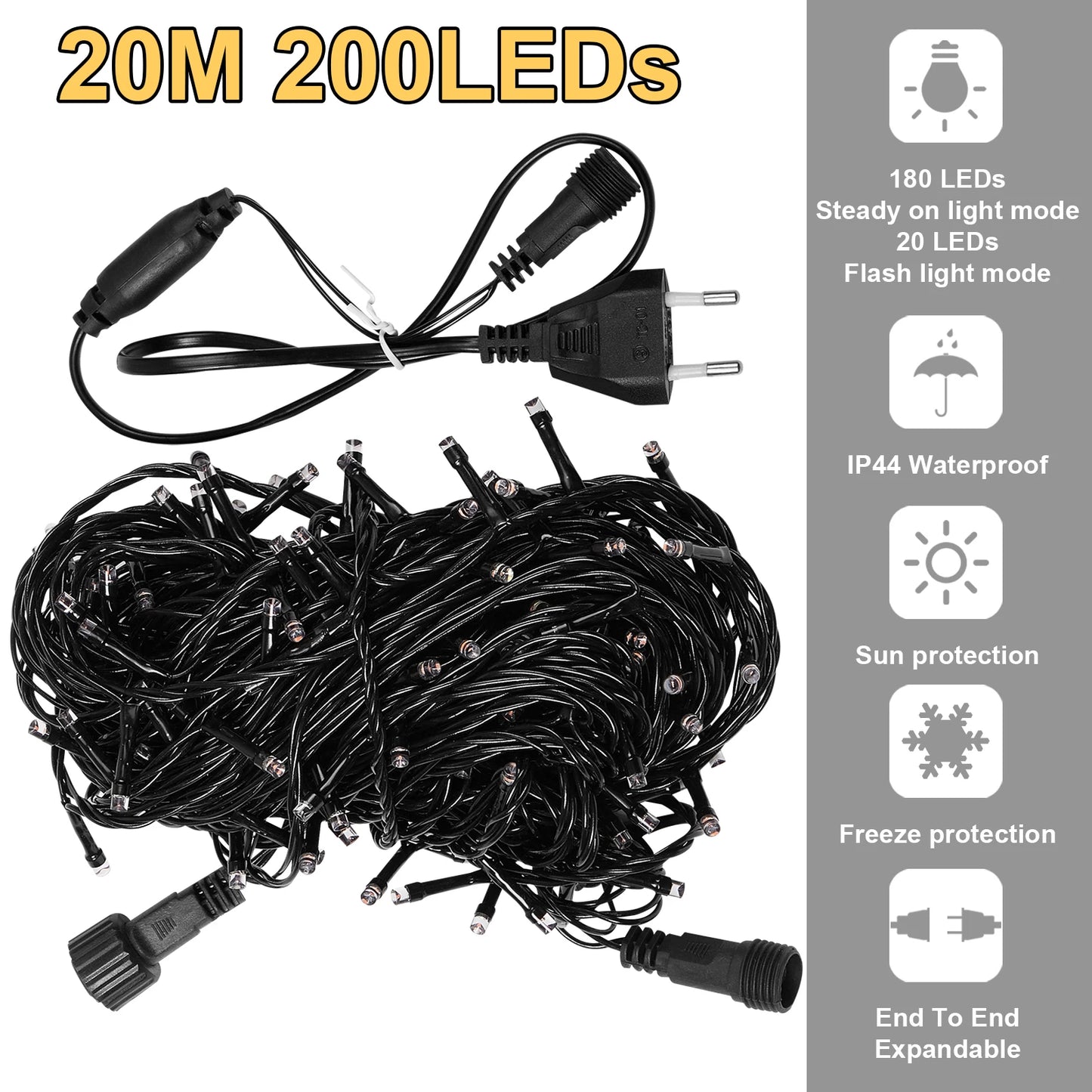 Winter Night Glimmer – 20M Black Wire LED Christmas Fairy Lights