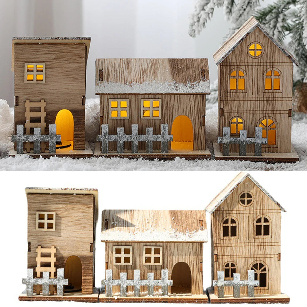 Festive Light-Up Wooden House Ornament – Cosy Christmas LED Cabin Décor