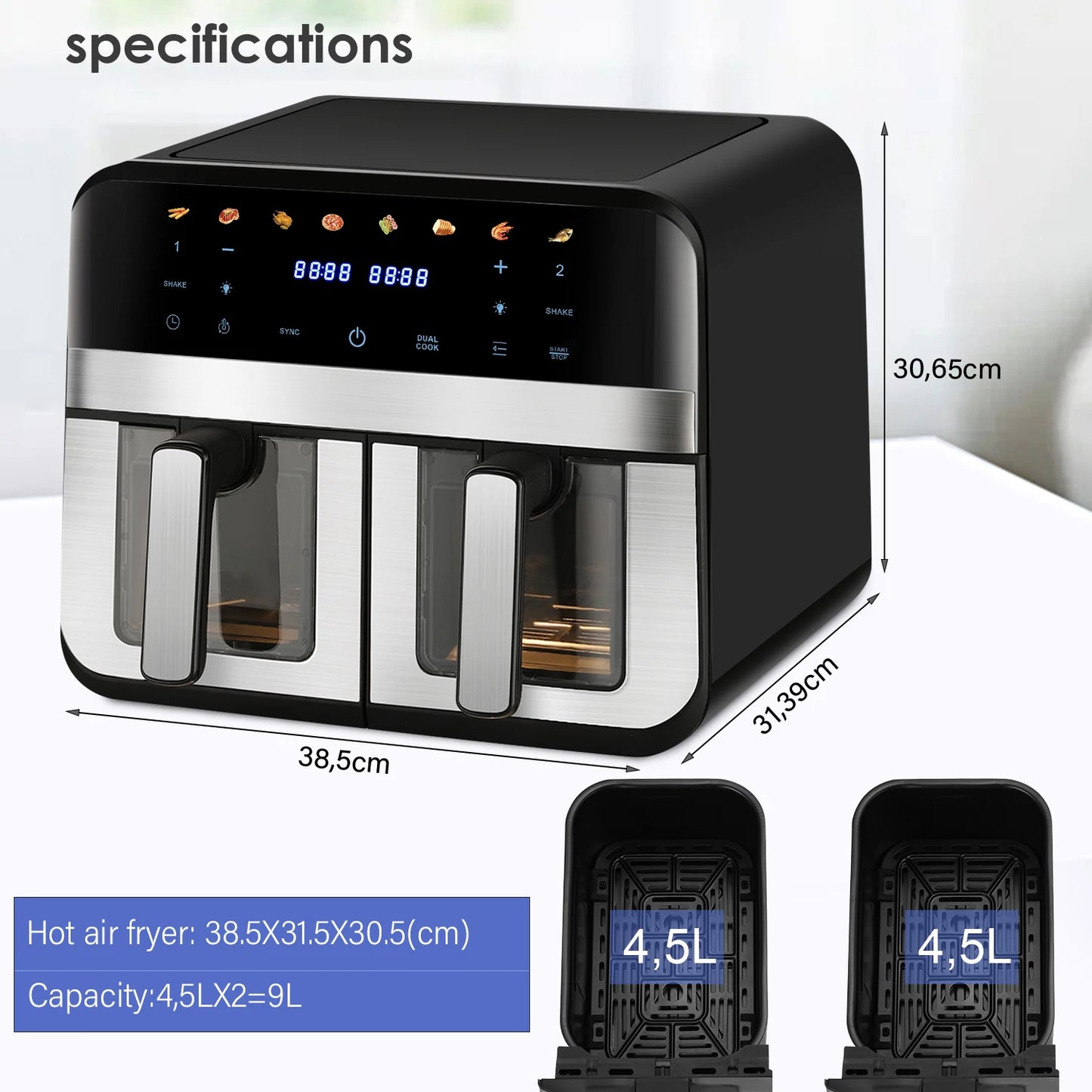 9L Dual Air Fryer with Viewing Window