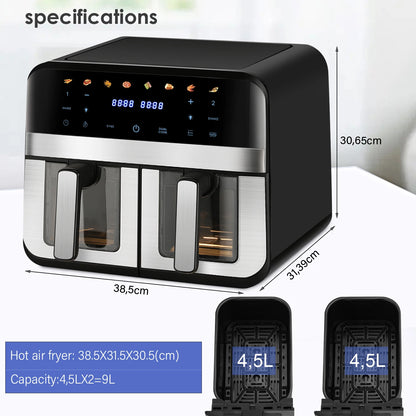 9L Dual Air Fryer with Viewing Window