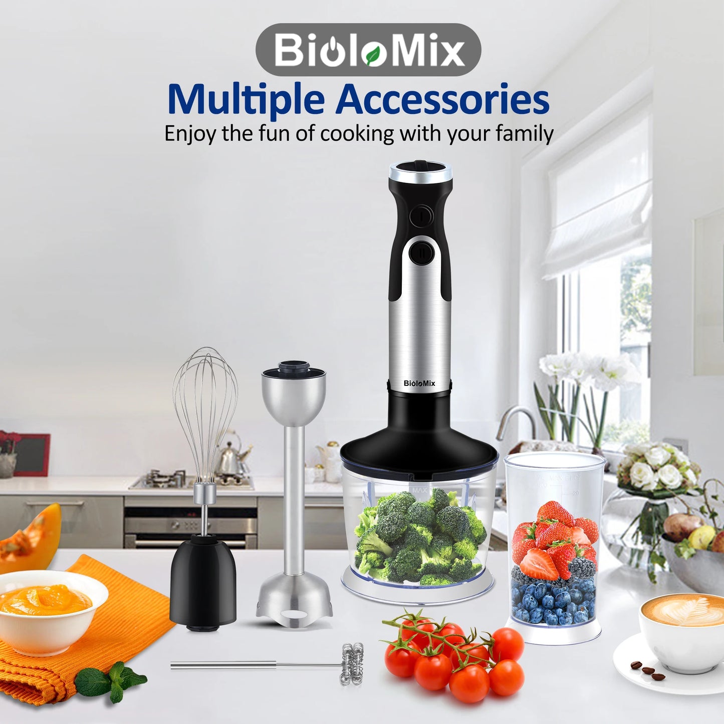BioloMix 1200W 5-in-1 Hand Blender – Complete Kitchen Mixing System
