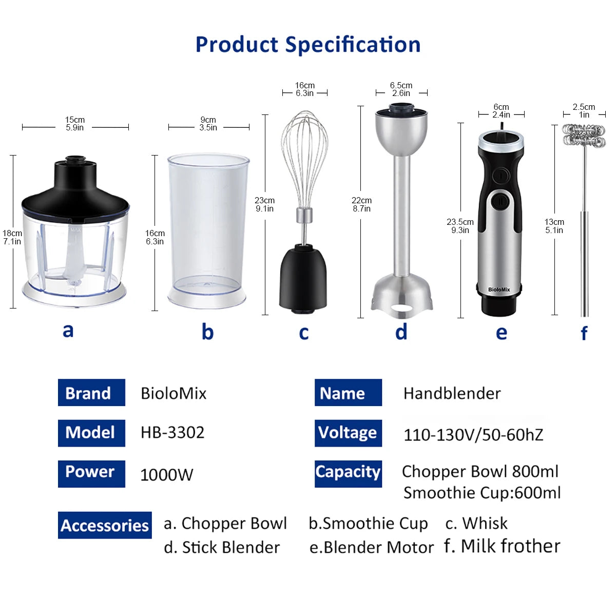 BioloMix 1200W 5-in-1 Hand Blender – Complete Kitchen Mixing System