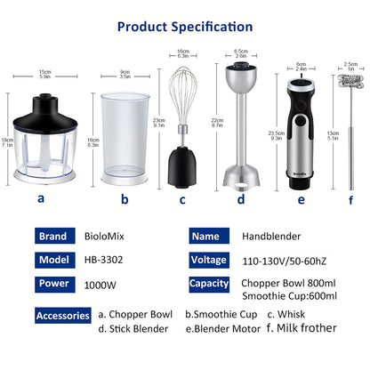 BioloMix 1200W 5-in-1 Hand Blender – Complete Kitchen Mixing System