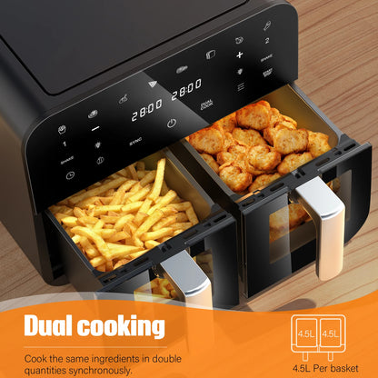 9L Dual Basket Digital Air Fryer – 2400W