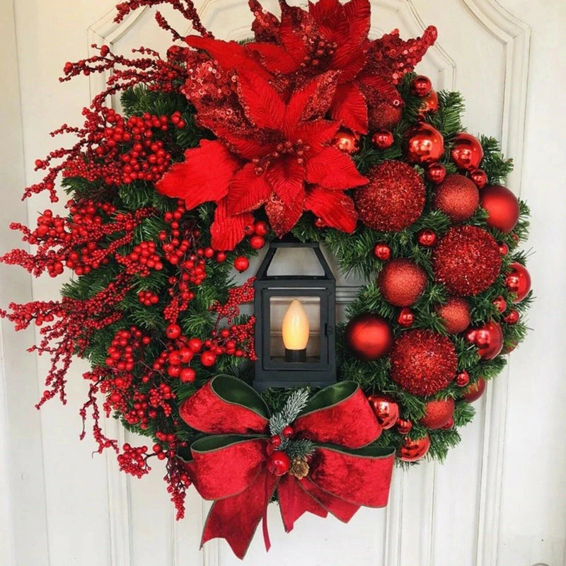 Golden Holly – Red & Gold Christmas Wreath for Front Door & Window Décor